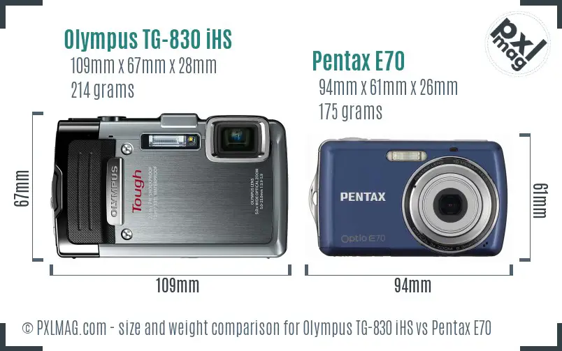 Olympus TG-830 iHS vs Pentax E70 size comparison