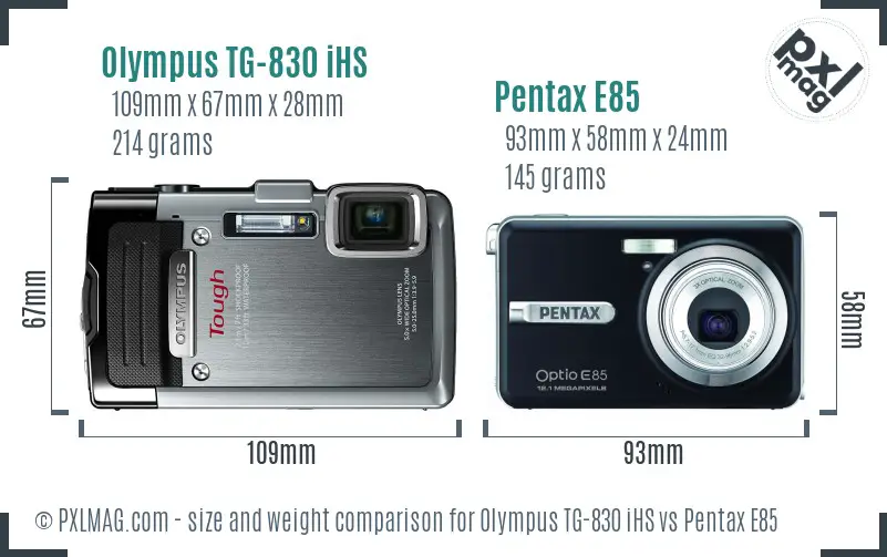 Olympus TG-830 iHS vs Pentax E85 size comparison