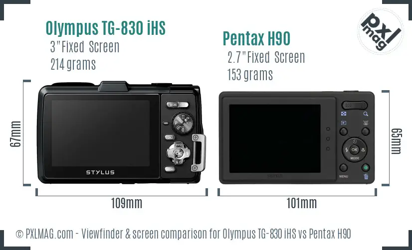 Olympus TG-830 iHS vs Pentax H90 Screen and Viewfinder comparison
