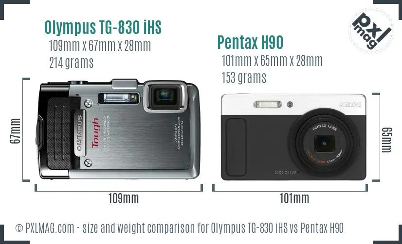Olympus TG-830 iHS vs Pentax H90 size comparison