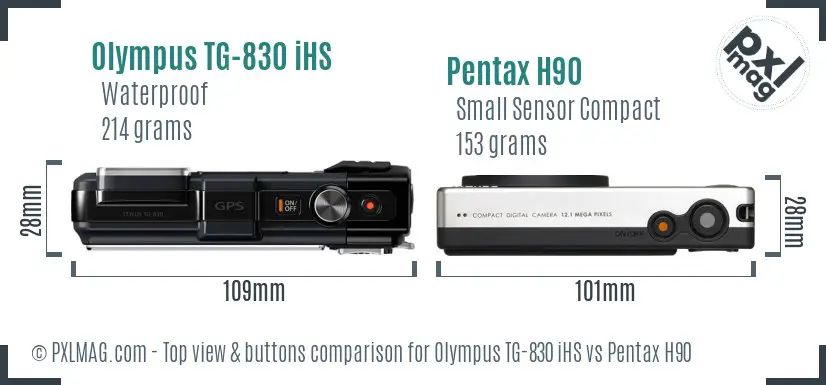 Olympus TG-830 iHS vs Pentax H90 top view buttons comparison