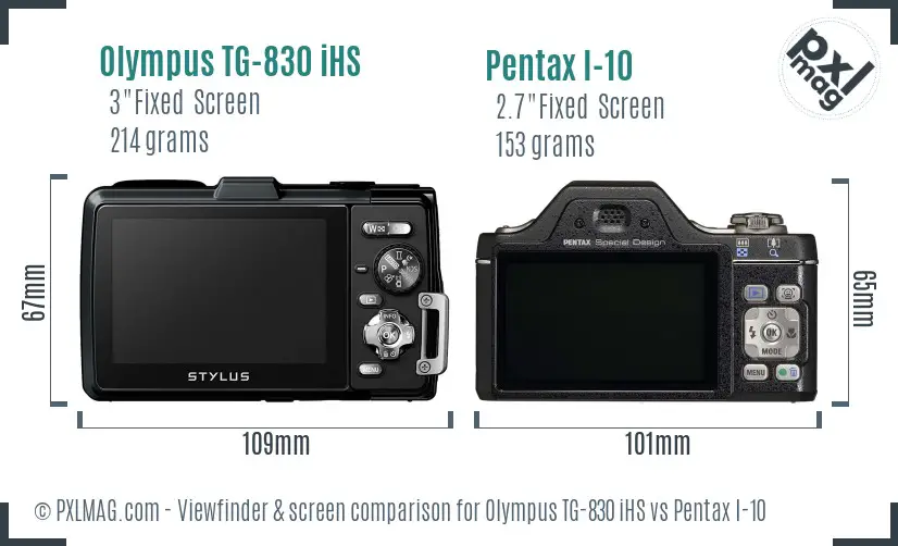 Olympus TG-830 iHS vs Pentax I-10 Screen and Viewfinder comparison
