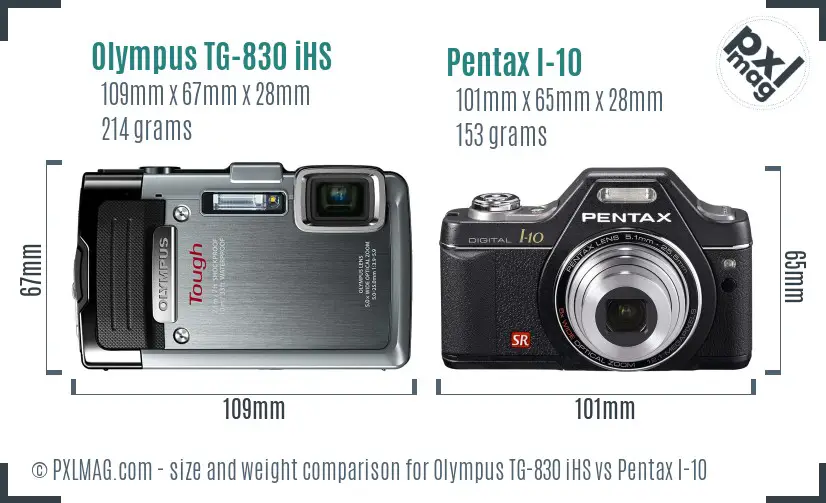 Olympus TG-830 iHS vs Pentax I-10 size comparison