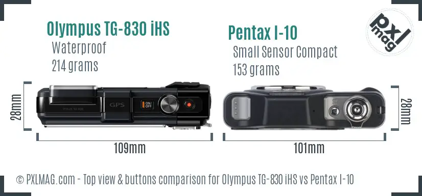 Olympus TG-830 iHS vs Pentax I-10 top view buttons comparison
