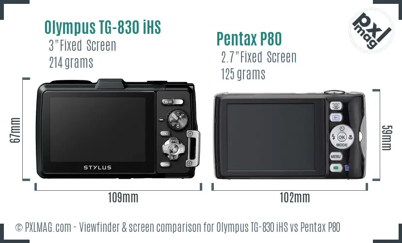 Olympus TG-830 iHS vs Pentax P80 Screen and Viewfinder comparison