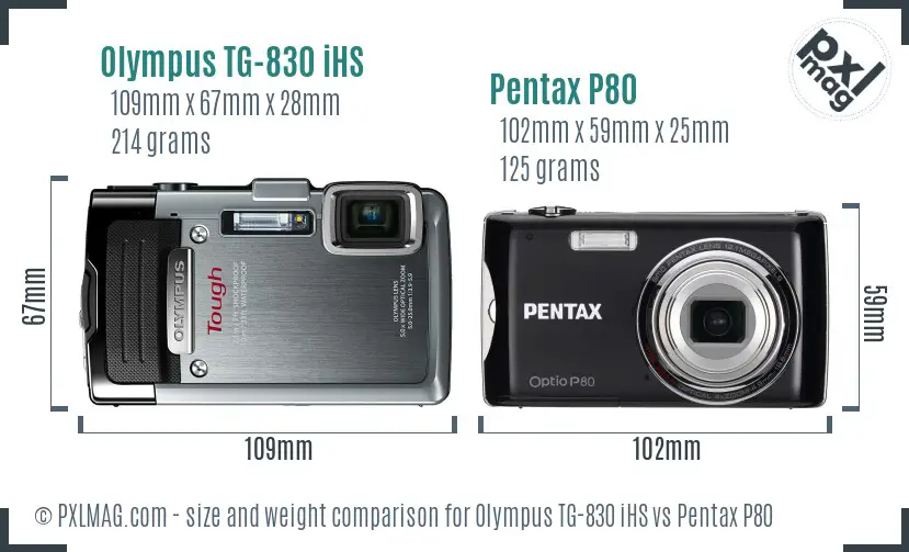Olympus TG-830 iHS vs Pentax P80 size comparison