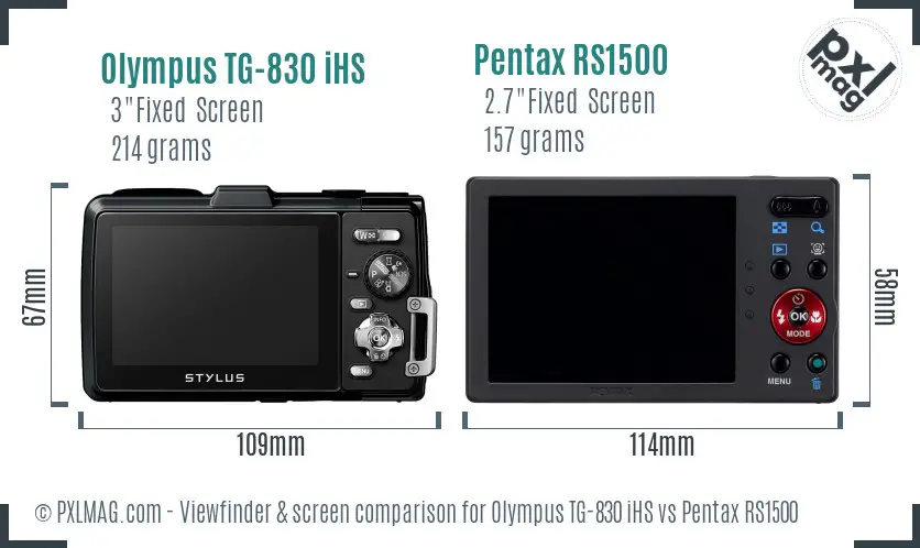 Olympus TG-830 iHS vs Pentax RS1500 Screen and Viewfinder comparison