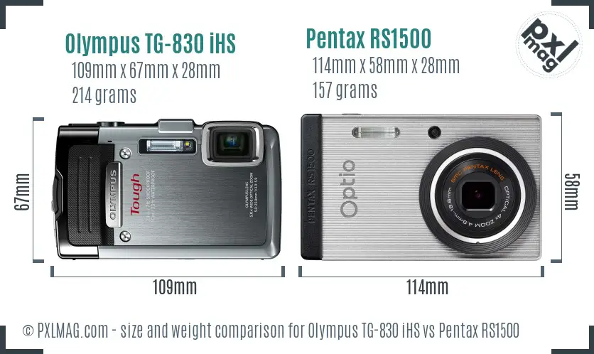 Olympus TG-830 iHS vs Pentax RS1500 size comparison