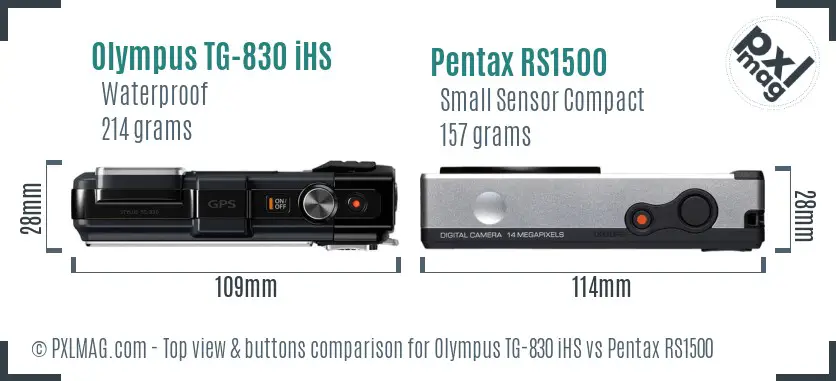 Olympus TG-830 iHS vs Pentax RS1500 top view buttons comparison