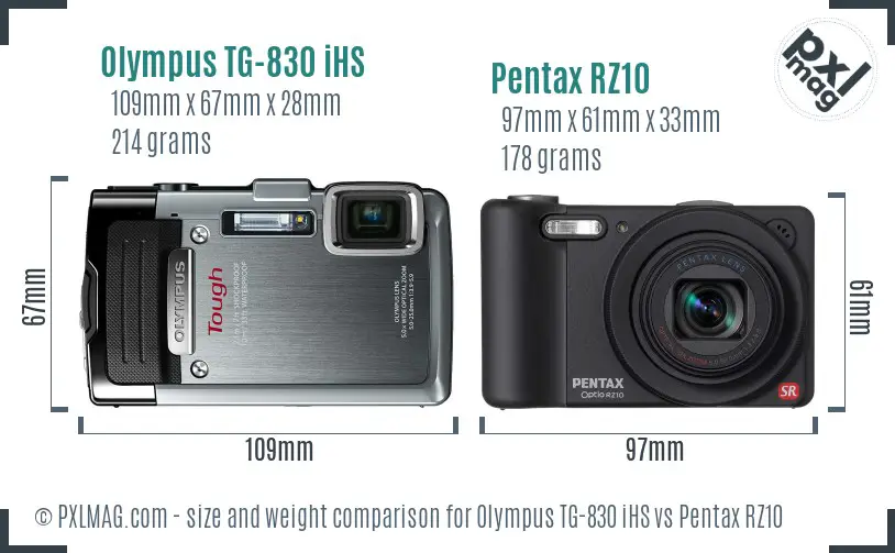 Olympus TG-830 iHS vs Pentax RZ10 size comparison