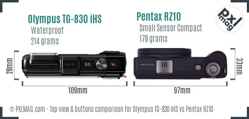 Olympus TG-830 iHS vs Pentax RZ10 top view buttons comparison