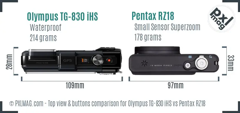 Olympus TG-830 iHS vs Pentax RZ18 top view buttons comparison