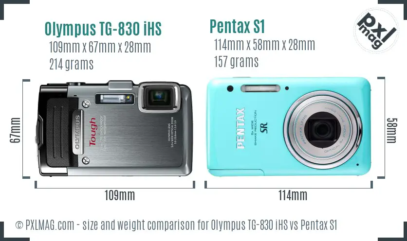 Olympus TG-830 iHS vs Pentax S1 size comparison