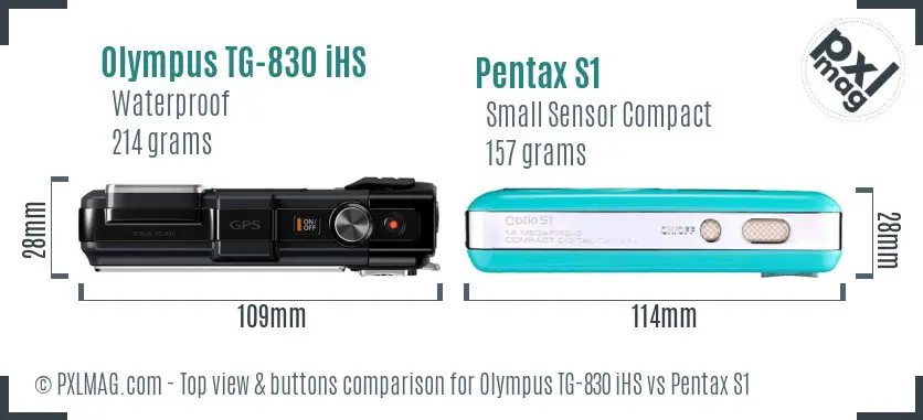 Olympus TG-830 iHS vs Pentax S1 top view buttons comparison