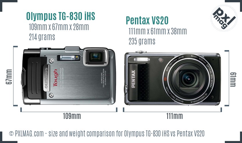 Olympus TG-830 iHS vs Pentax VS20 size comparison