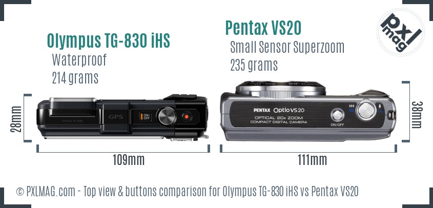 Olympus TG-830 iHS vs Pentax VS20 top view buttons comparison