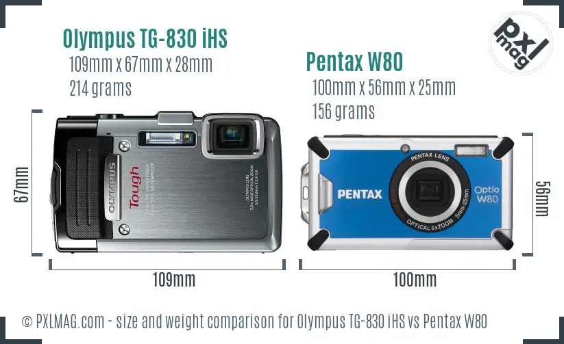 Olympus TG-830 iHS vs Pentax W80 size comparison