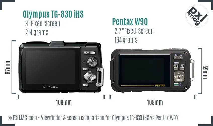 Olympus TG-830 iHS vs Pentax W90 Screen and Viewfinder comparison