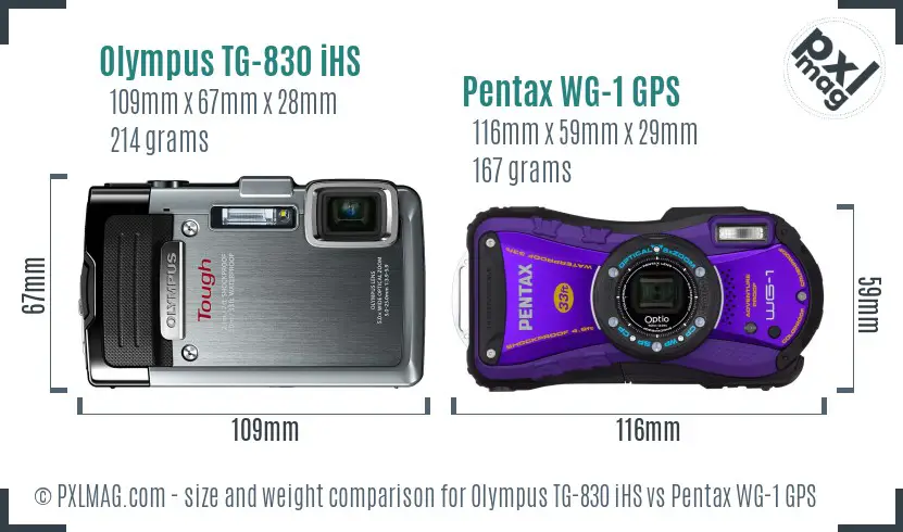 Olympus TG-830 iHS vs Pentax WG-1 GPS size comparison