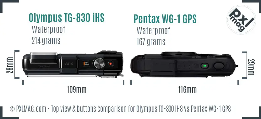 Olympus TG-830 iHS vs Pentax WG-1 GPS top view buttons comparison