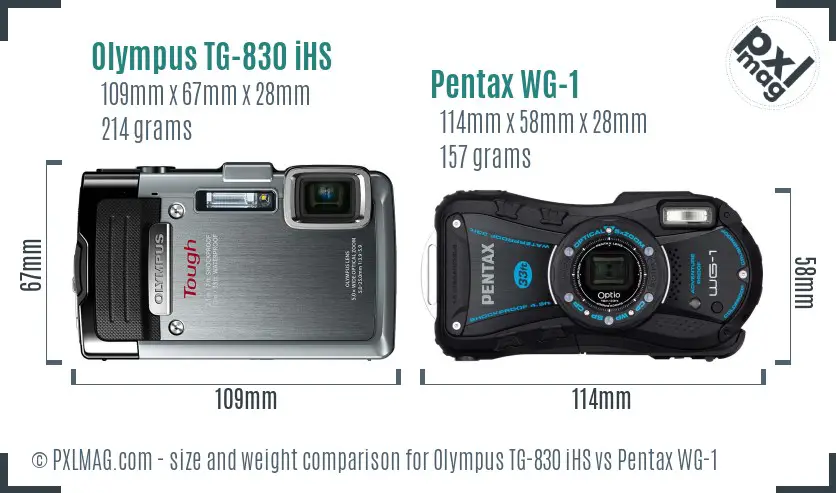 Olympus TG-830 iHS vs Pentax WG-1 size comparison