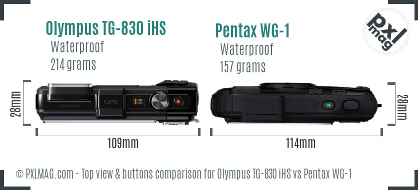 Olympus TG-830 iHS vs Pentax WG-1 top view buttons comparison