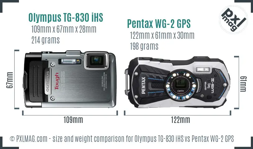 Olympus TG-830 iHS vs Pentax WG-2 GPS size comparison