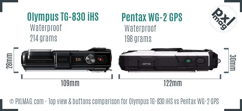 Olympus TG-830 iHS vs Pentax WG-2 GPS top view buttons comparison