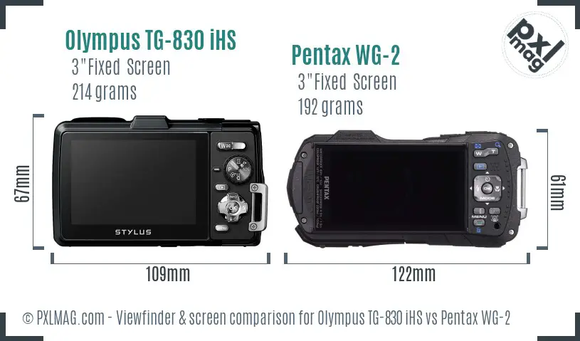 Olympus TG-830 iHS vs Pentax WG-2 Screen and Viewfinder comparison