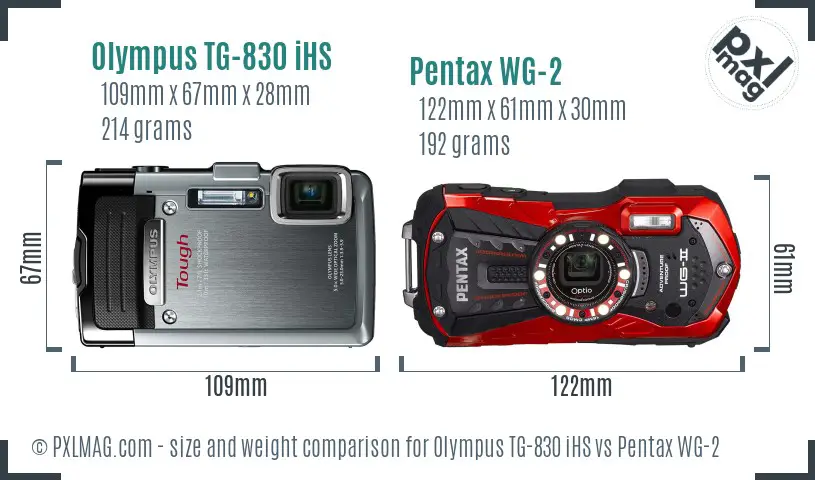 Olympus TG-830 iHS vs Pentax WG-2 size comparison