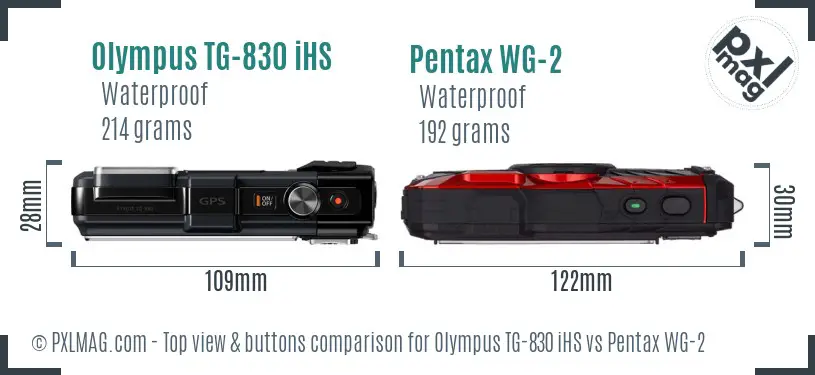Olympus TG-830 iHS vs Pentax WG-2 top view buttons comparison