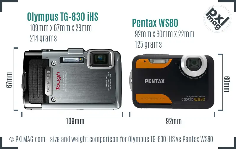 Olympus TG-830 iHS vs Pentax WS80 size comparison
