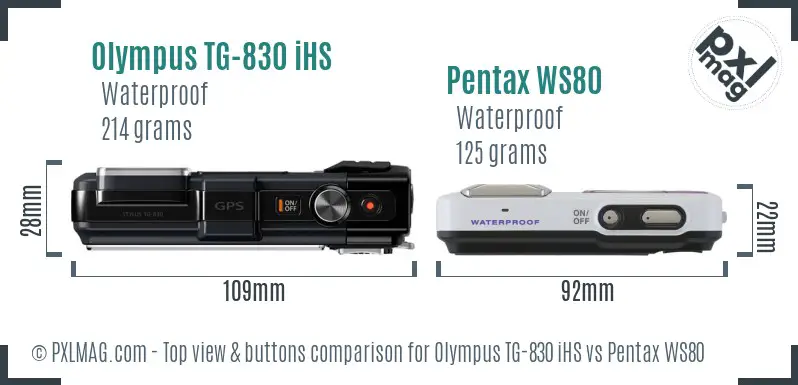 Olympus TG-830 iHS vs Pentax WS80 top view buttons comparison