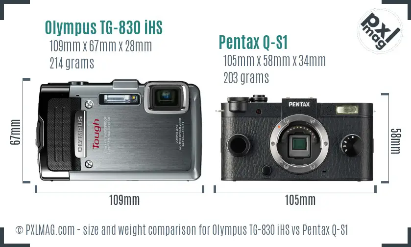 Olympus TG-830 iHS vs Pentax Q-S1 size comparison