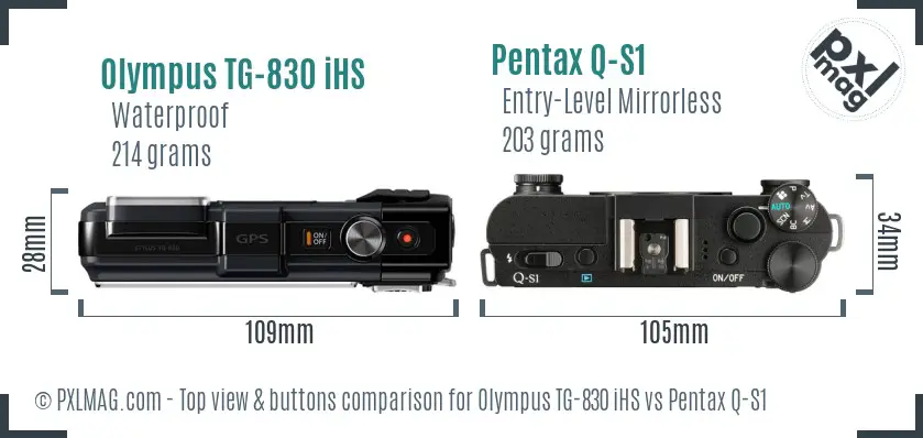 Olympus TG-830 iHS vs Pentax Q-S1 top view buttons comparison