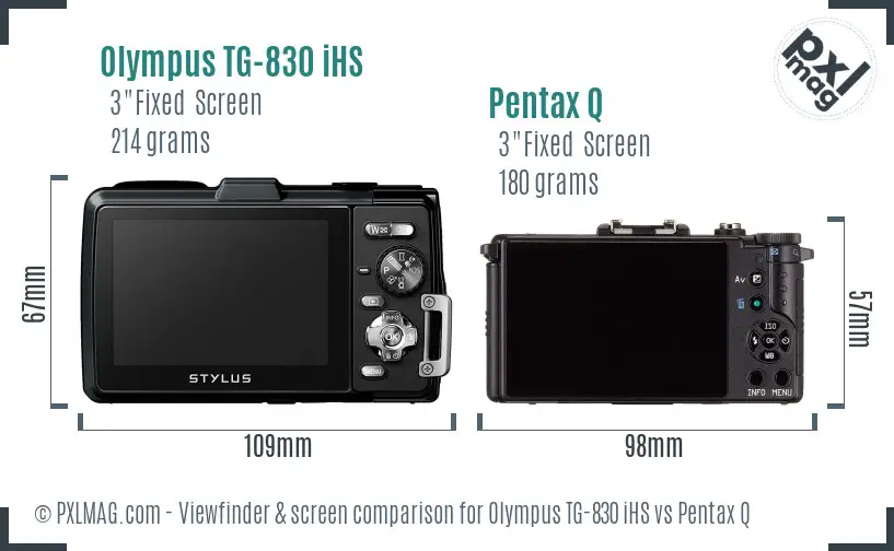 Olympus TG-830 iHS vs Pentax Q Screen and Viewfinder comparison