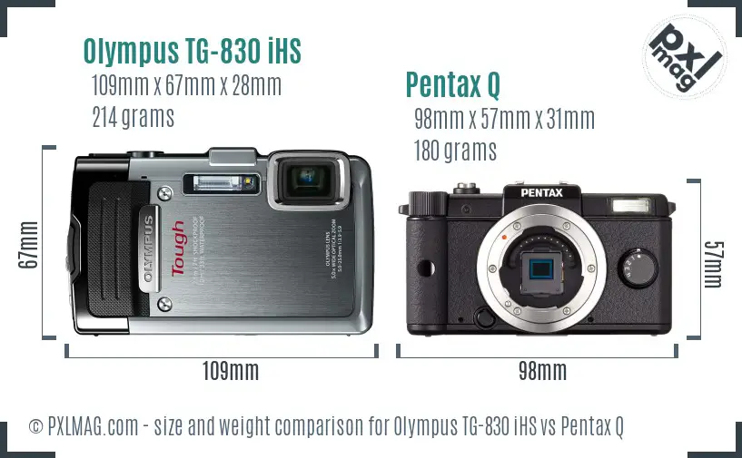 Olympus TG-830 iHS vs Pentax Q size comparison