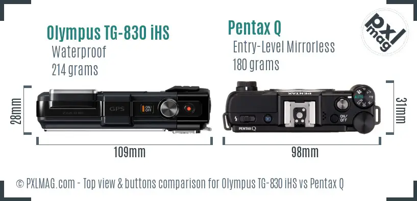 Olympus TG-830 iHS vs Pentax Q top view buttons comparison