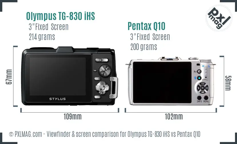 Olympus TG-830 iHS vs Pentax Q10 Screen and Viewfinder comparison