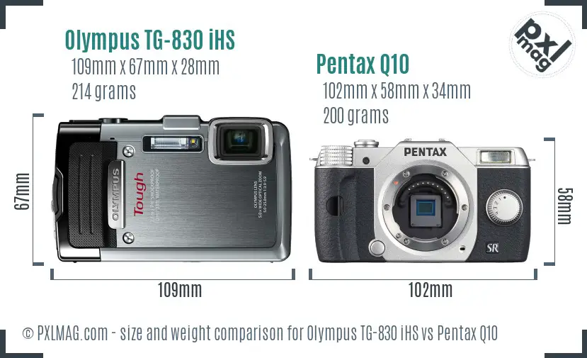 Olympus TG-830 iHS vs Pentax Q10 size comparison