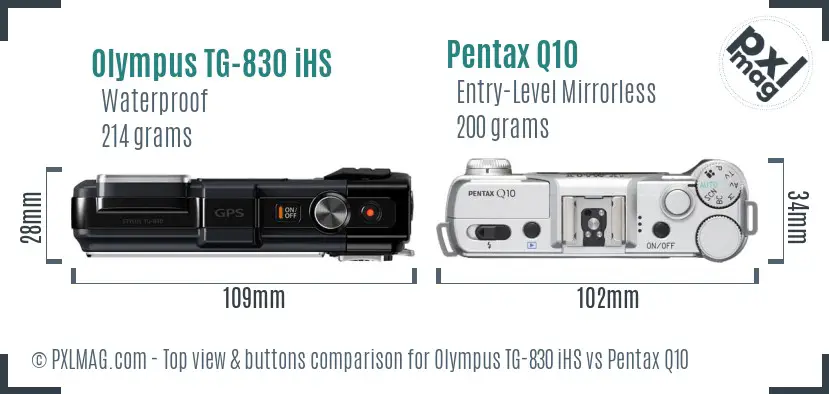 Olympus TG-830 iHS vs Pentax Q10 top view buttons comparison