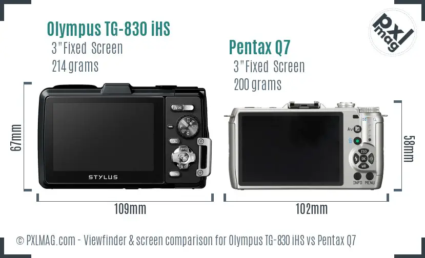 Olympus TG-830 iHS vs Pentax Q7 Screen and Viewfinder comparison