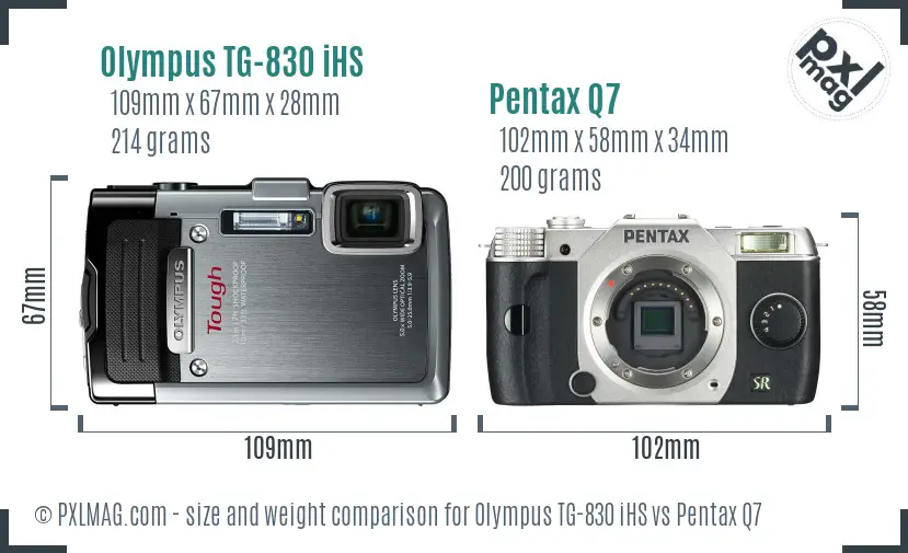 Olympus TG-830 iHS vs Pentax Q7 size comparison
