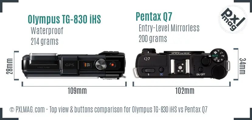 Olympus TG-830 iHS vs Pentax Q7 top view buttons comparison