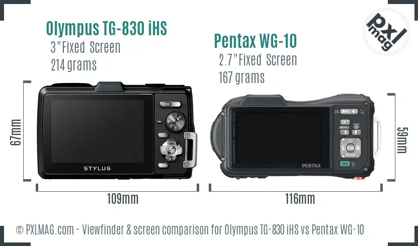 Olympus TG-830 iHS vs Pentax WG-10 Screen and Viewfinder comparison