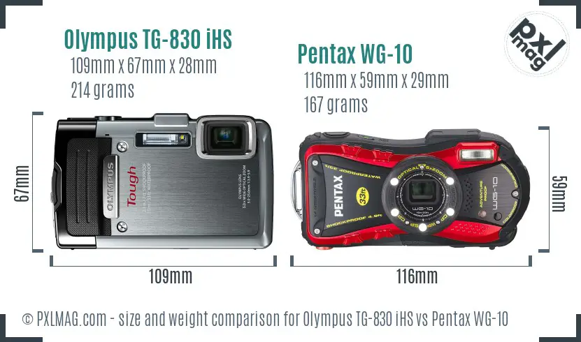 Olympus TG-830 iHS vs Pentax WG-10 size comparison