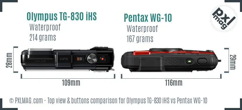 Olympus TG-830 iHS vs Pentax WG-10 top view buttons comparison