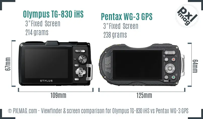 Olympus TG-830 iHS vs Pentax WG-3 GPS Screen and Viewfinder comparison