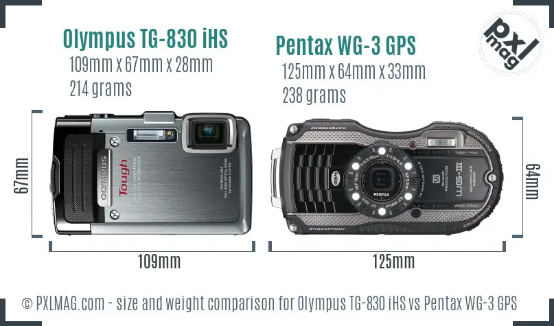 Olympus TG-830 iHS vs Pentax WG-3 GPS size comparison