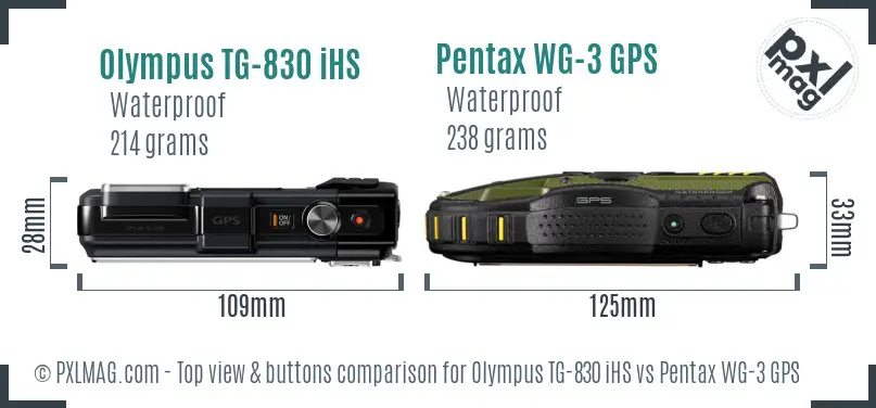 Olympus TG-830 iHS vs Pentax WG-3 GPS top view buttons comparison